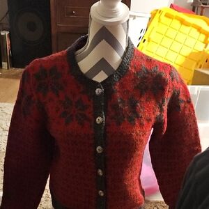 American Eagle Outfitters Red and Black Cardigan